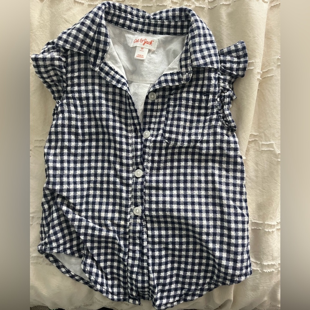 Cat & jack Girls Navy & White Button Shirt